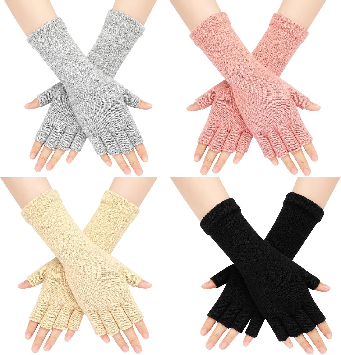 Fingerless Gloves for Women - Half Finger Typing Winter Gloves with Long Wrist C...
