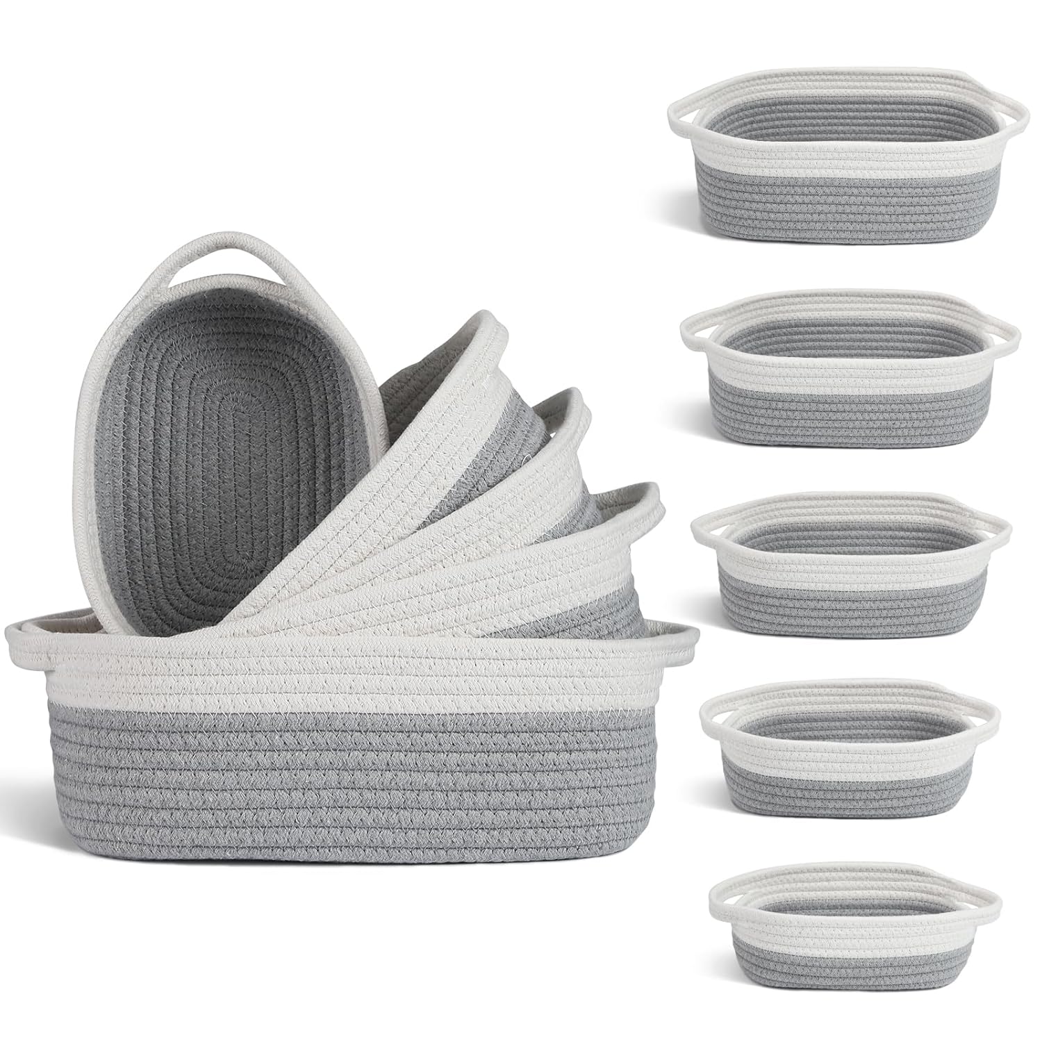 VOOWO Set of 5 Rope Basket, Woven Rope Baskets for Storage, Baskets for Gifts Em...