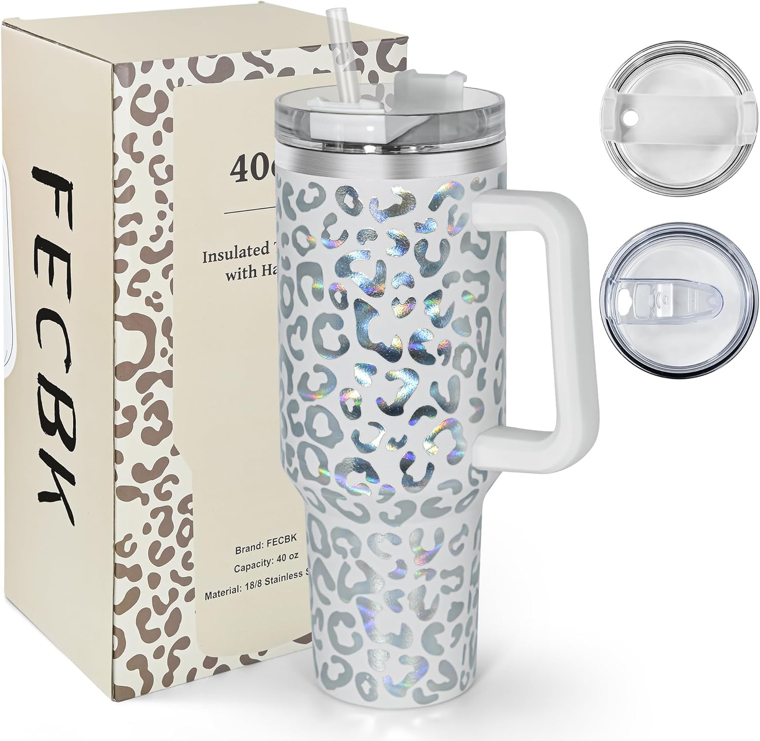 FECBK 40oz Tumbler with Straw and Lid 1.2L, 100% Leak-Proof Travel Mug with Hand...
