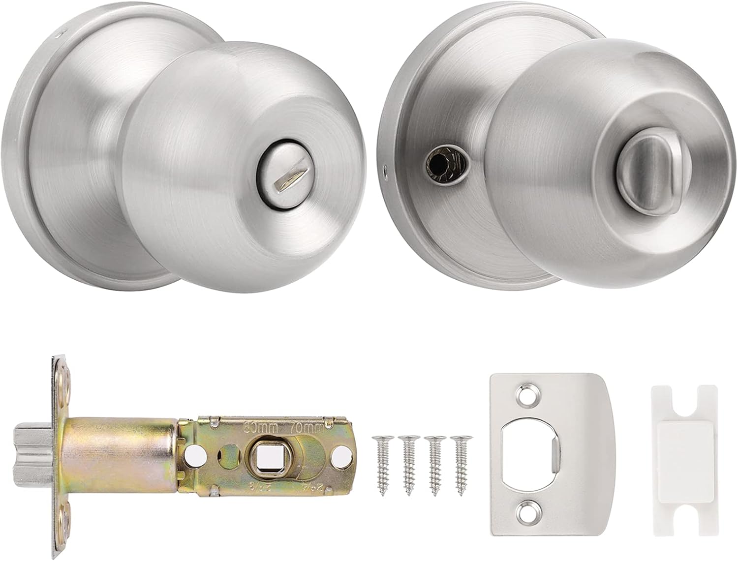 Probrico Satin Nickel Door Knobs, Privacy Door Knobs, Stainless Steel Round Lock...
