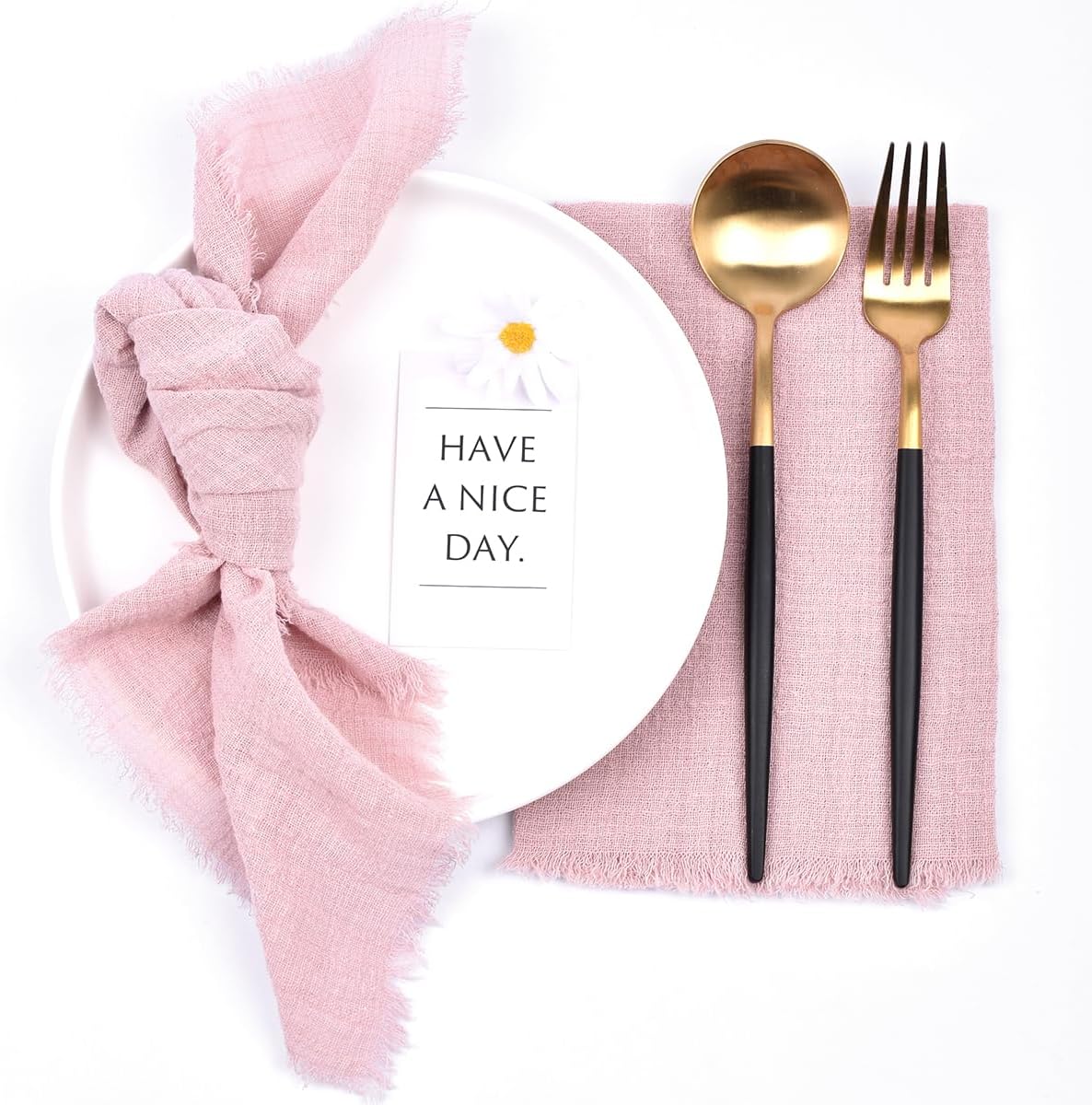 Joanlody Dusty Rose 6 Pack Handmade Cloth Napkins Cotton Linen Easter Spring Nap...