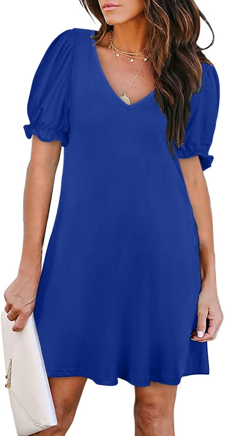 Aloodor Women's Casual Dresses Short Sleeve V-Neck Dress with Pockets XX-Large C...