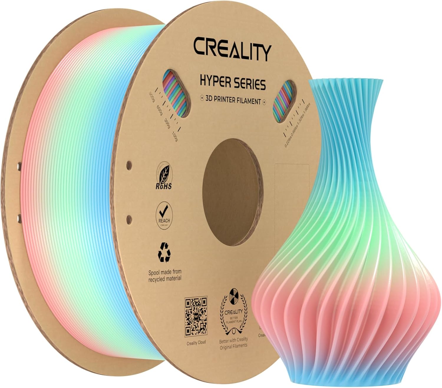 Creality Hyper Rainbow PLA Filament for Ender 3 V3 Plus, 3D Printer Filament Des...