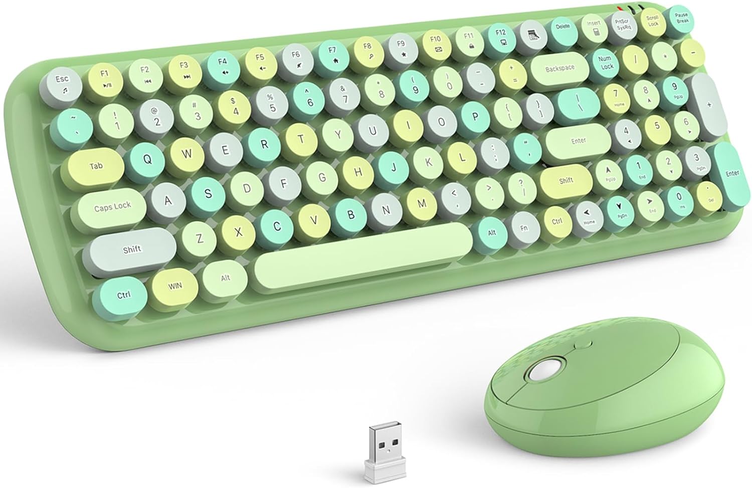 KNOWSQT Wireless Keyboard and Mouse Combo, Light Green 100 Keys 2.4 GHz Round Ke...