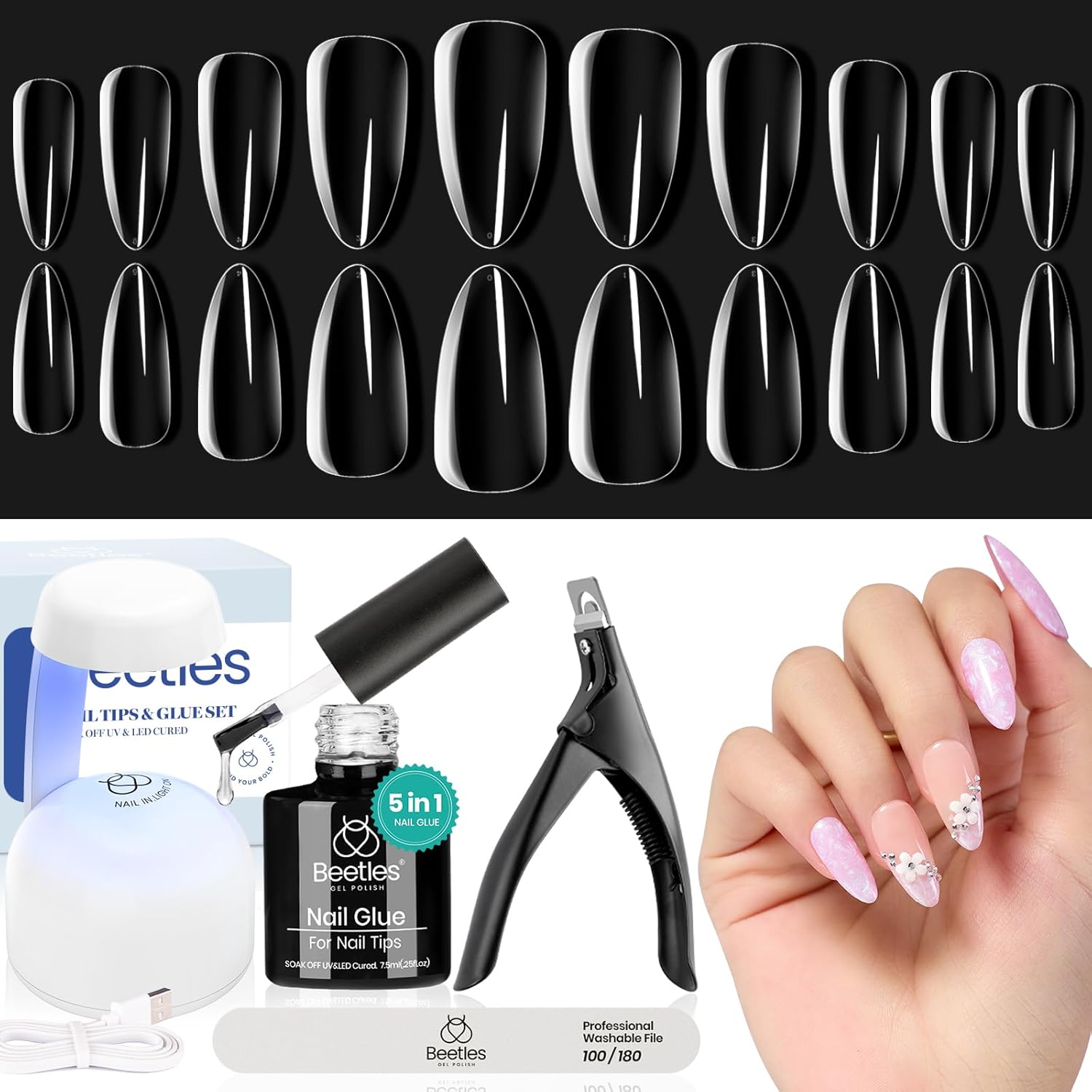 Beetles Gel Nail Kit Almond Nail Tips Easy Nail Ex...