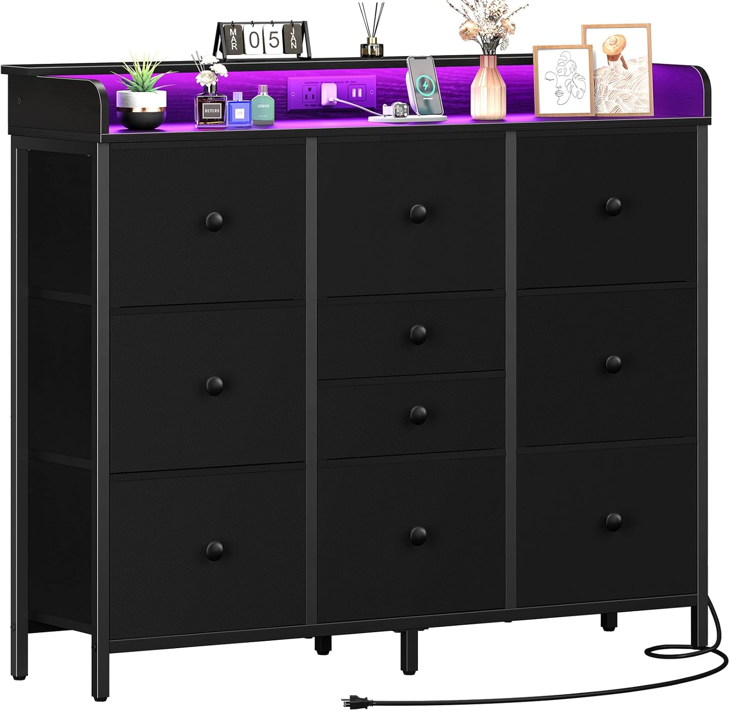Yoobure Dresser for Bedroom with Charging Station and LED Lights, Tall Dresser T...