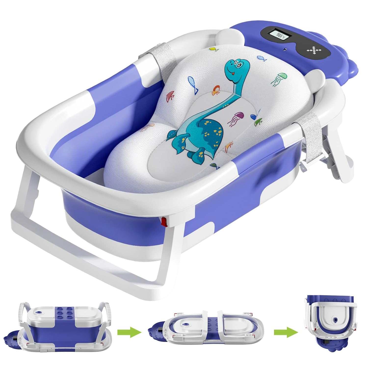Baby Bathtub, Collapsible Baby Bathtub with Thermometer, Portable Travel Baby Ba...