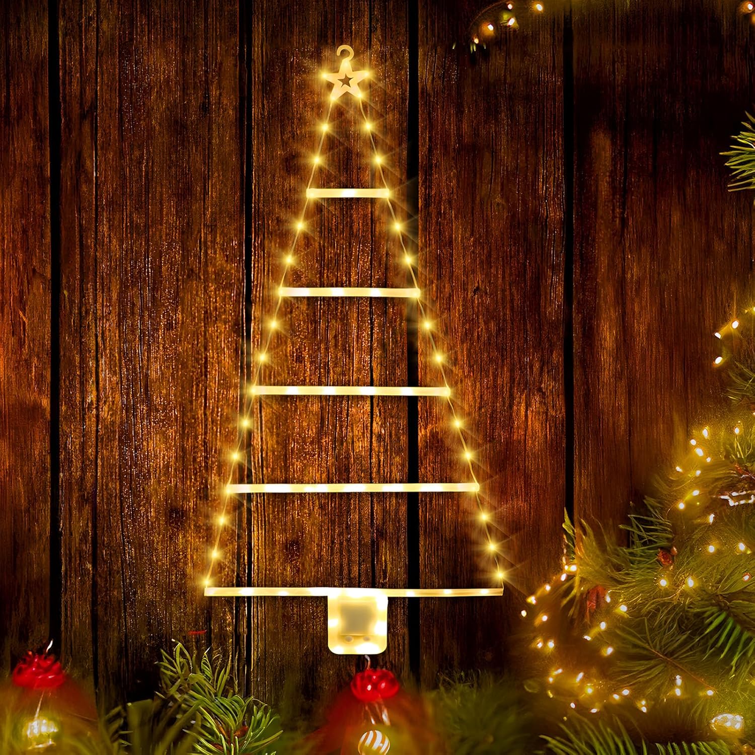 Jsdoin Christmas Decorations Lights, 2.4ft LED Ladder Battery Christmas Lights w...