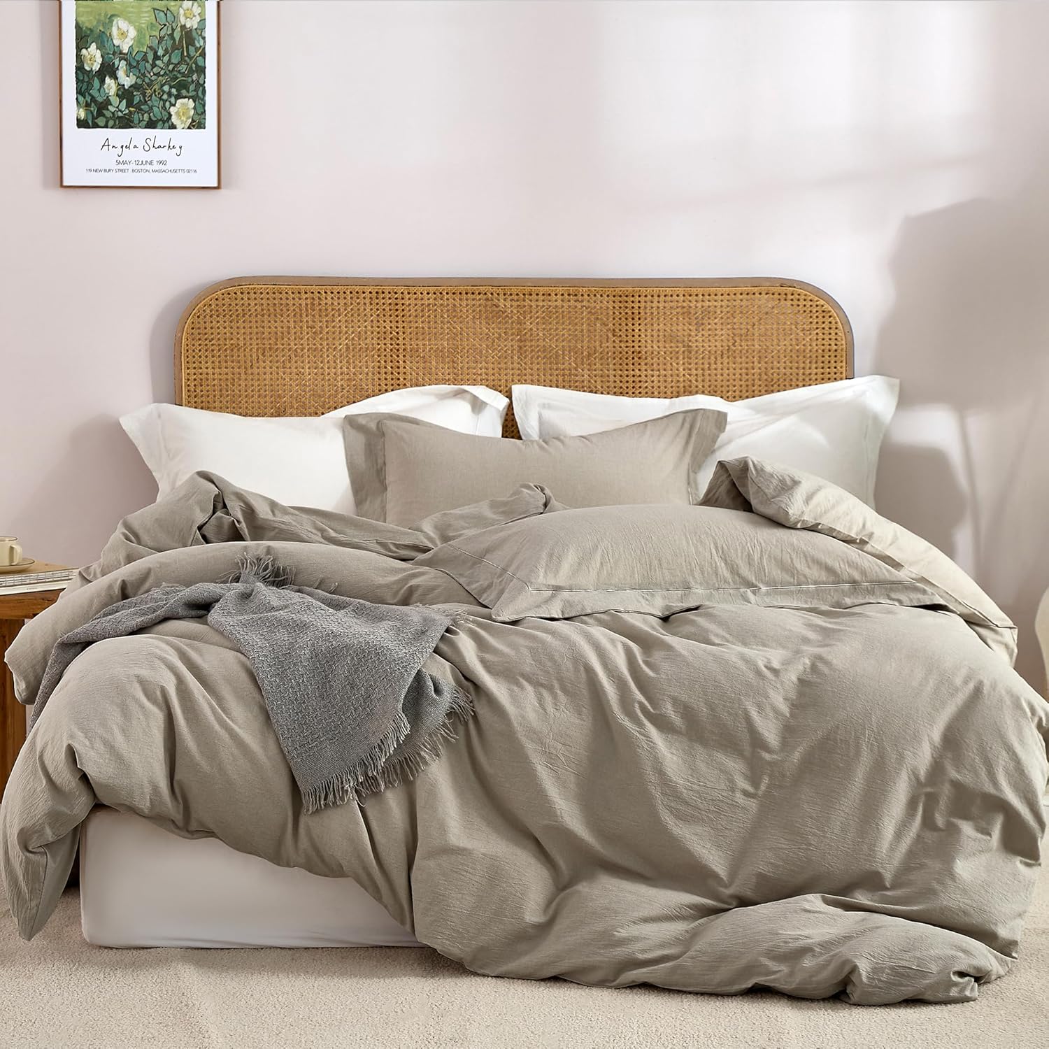 JELLYMONI 100% Washed Cotton 3 Pieces Linen Grey Duvet Cover King Size - Linen L...