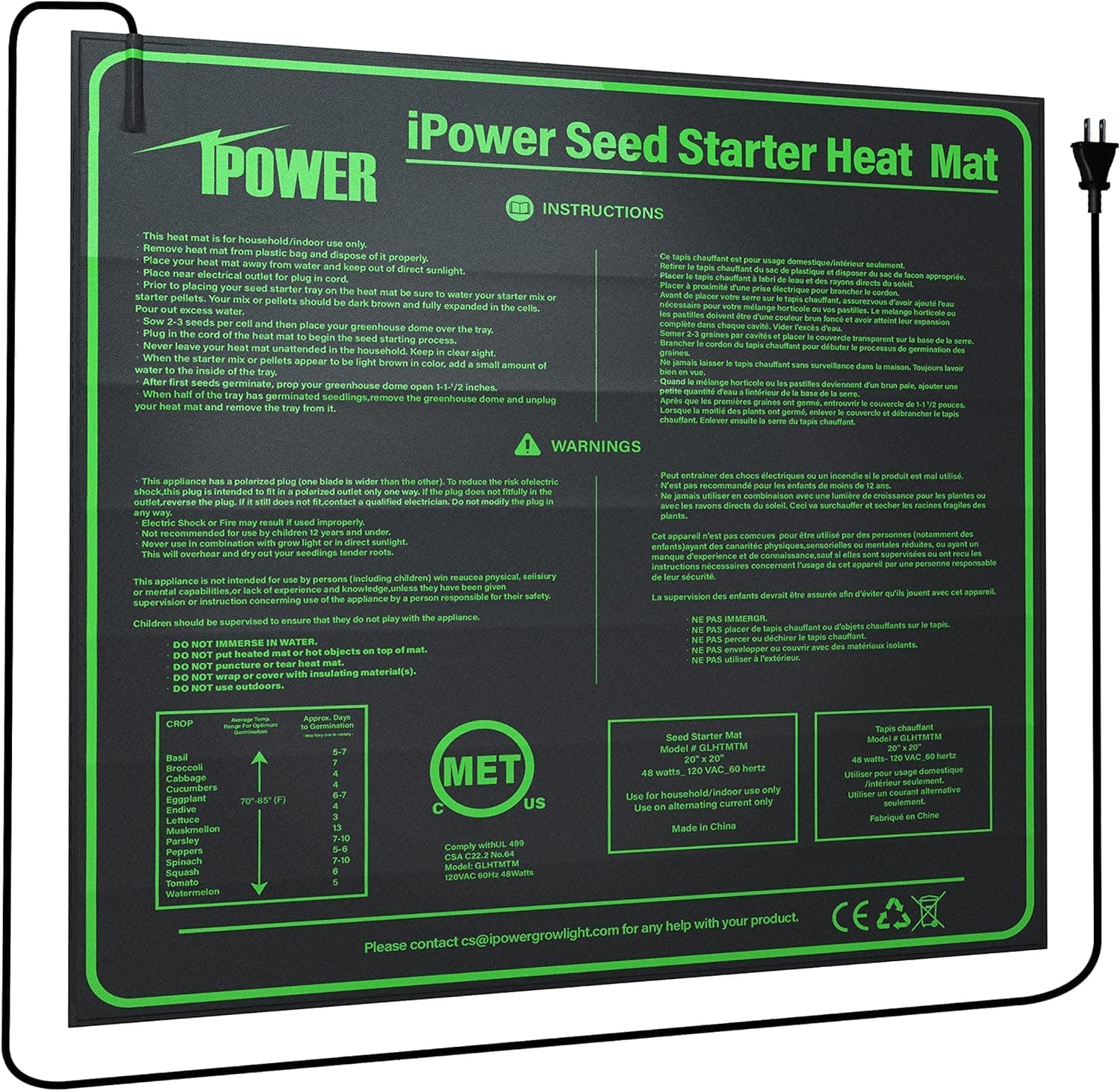 iPower 50 x 50 cm Durable Waterproof Seedling Mat,Warm Hydroponic Heating Pad, M...
