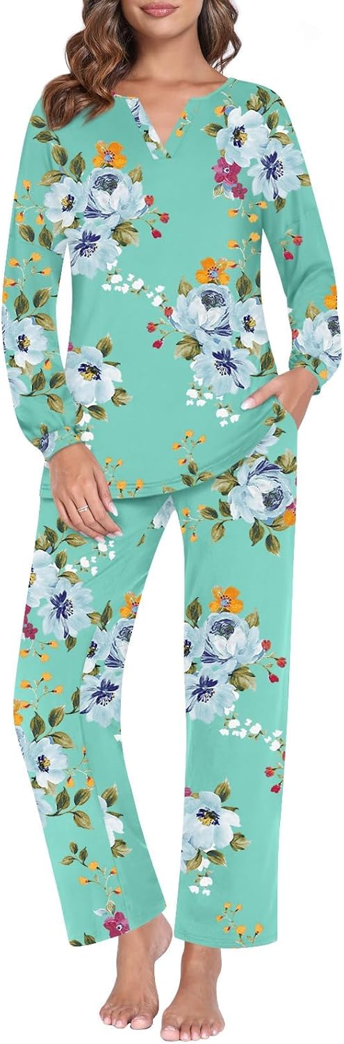 Anyally Plus Size 2 Piece Womens Fall Pajama Sets, Lounge Sleepwear Ladies Pjs S...