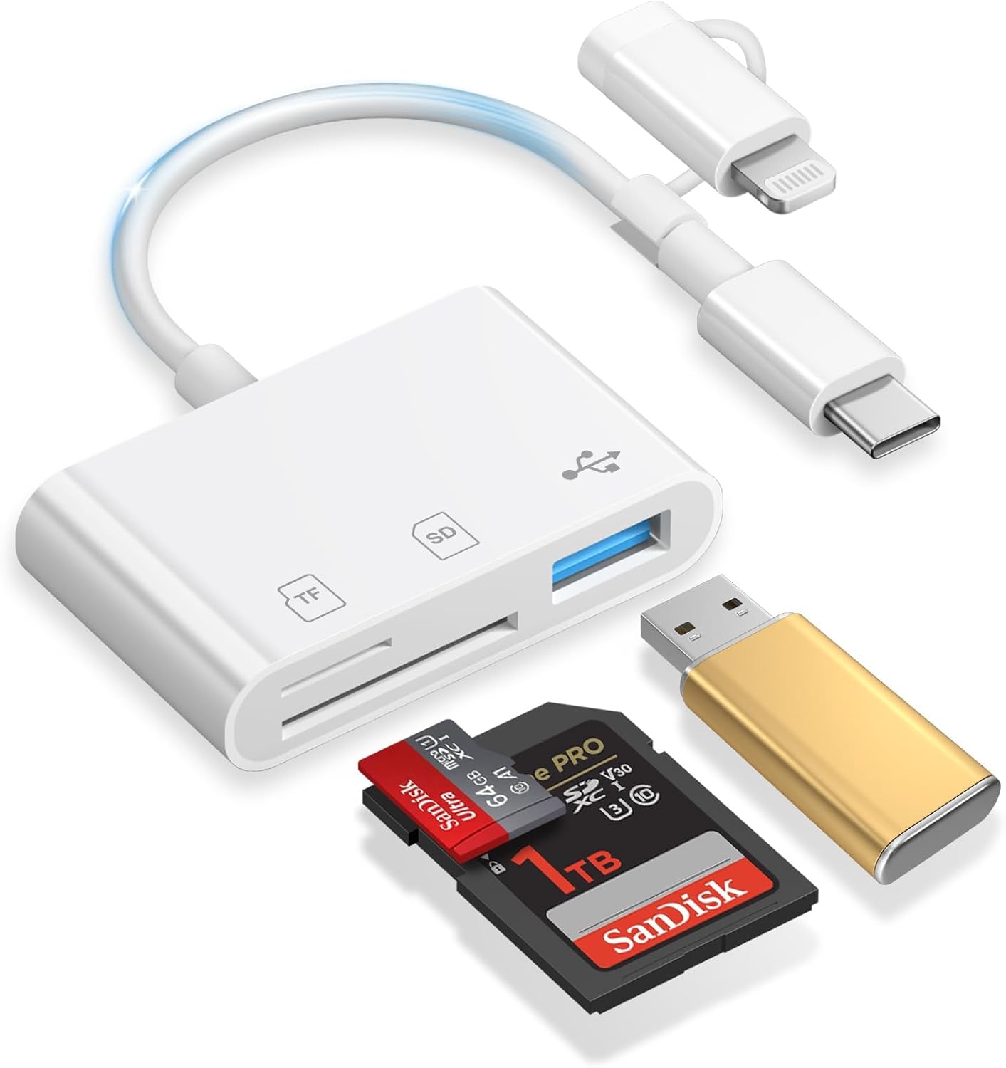 SD Card Reader for iPhone 16 15 14 13, [MFi Certified] Lightening & USB-C to SD...