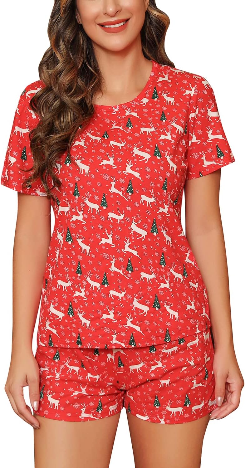 EISHOPEER Women's Pajamas Sets Cute Print Tee and Shorts Sleepwear Pjs Sets 2 Pi...