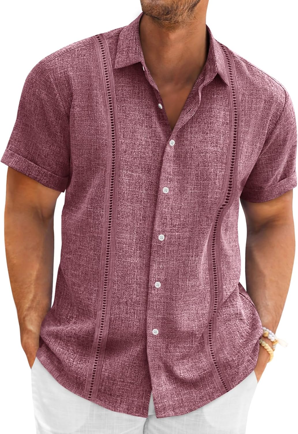Runcati Mens Cuban Guayabera Shirts Short Sleeve Linen Casual Shirt Button Down...