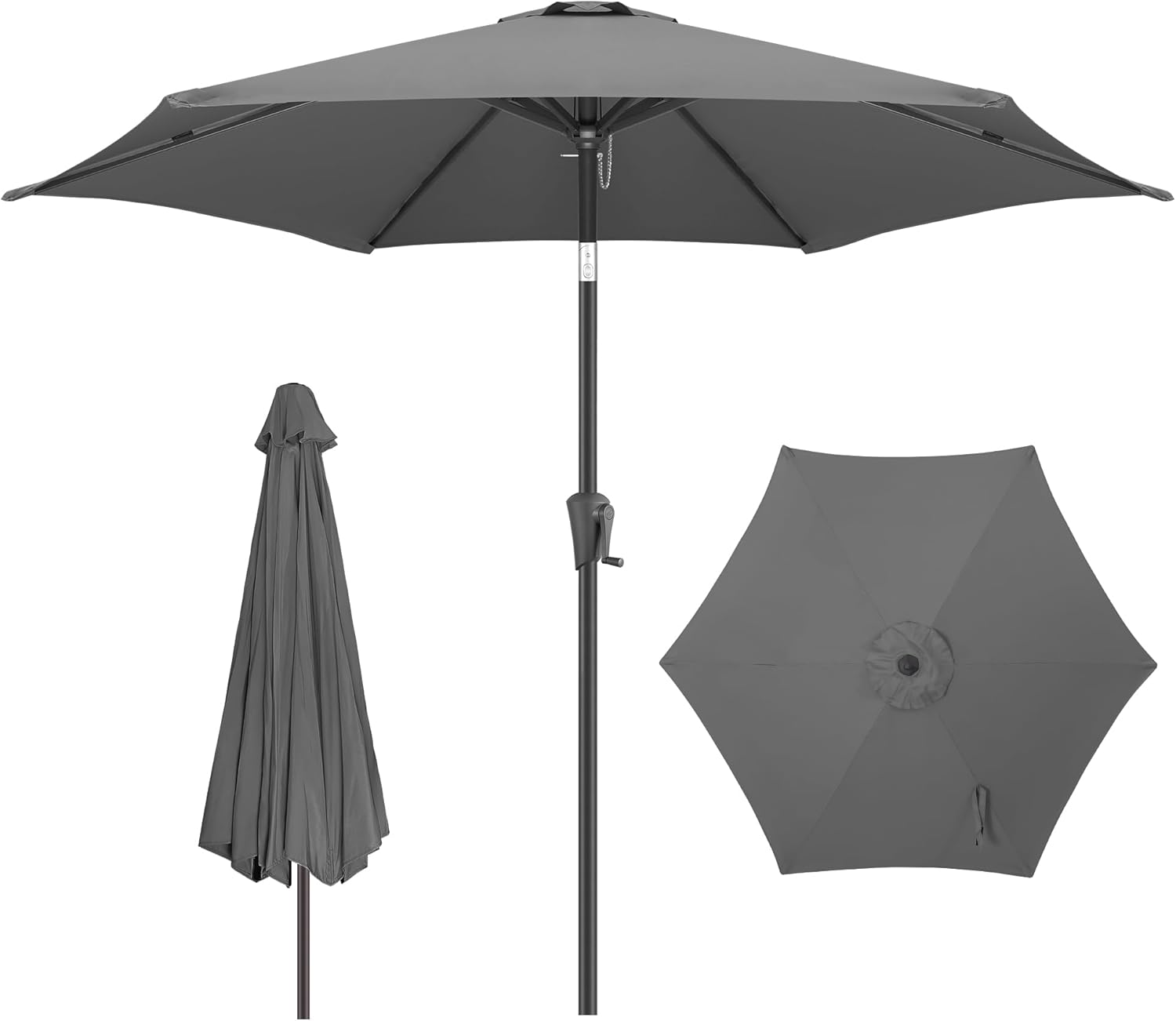FLAME&SHADE 7.5 ft Outdoor Market Patio Table Umbrella with Tilt, Anthracite Ant...