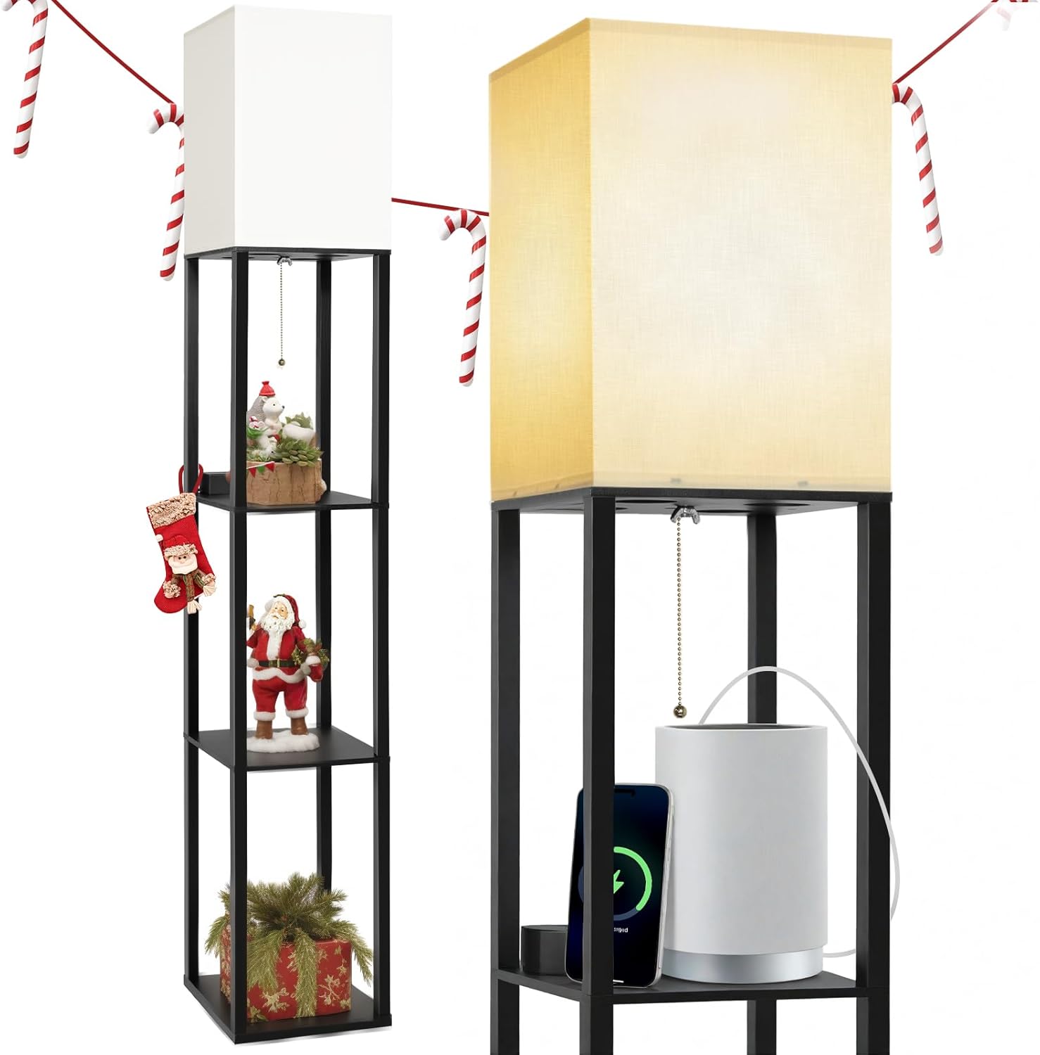DEANIC Floor Lamp with Shelves, Modern Standard LED Lamps Living Room Bedroom Of...
