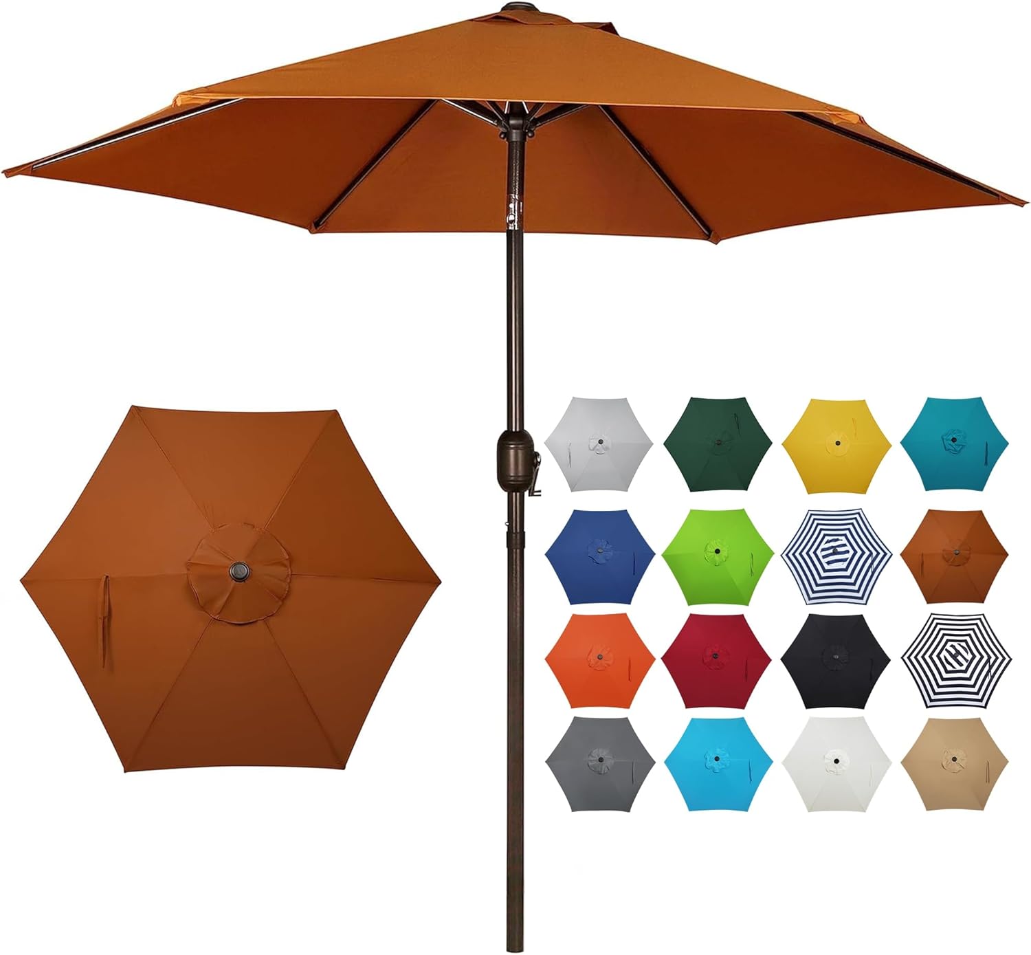 Blissun 7.5 ft Patio Umbrella, Yard Umbrella Push Button Tilt Crank, Brown