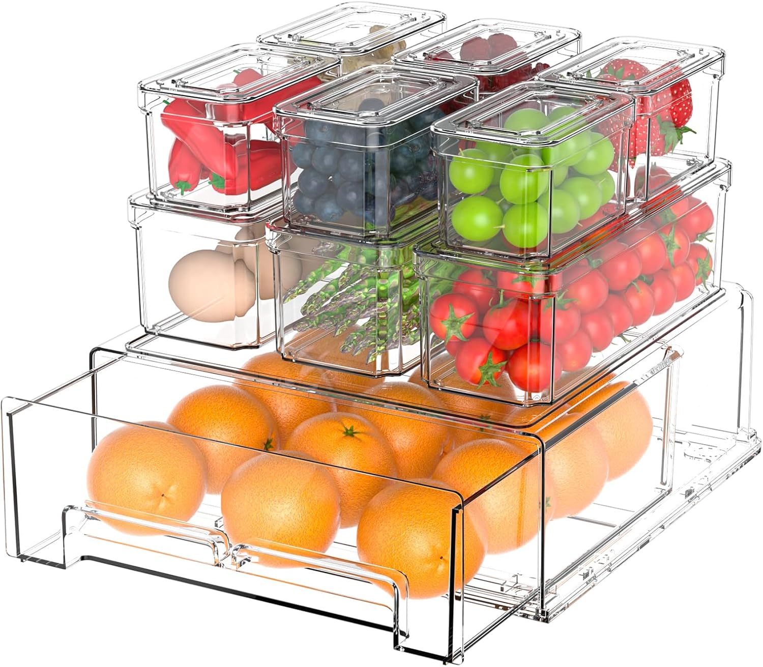 10Pack Fridge Organizer Bins - 3Size Clear Refrigerator Organizers and Storage w...