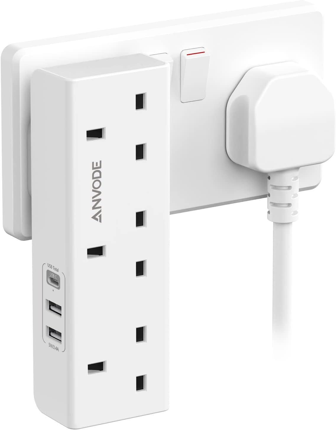 3 Way Plug Adapter with USB, ANVODE Multi Plug Sockets Adaptor with 3 USB (1 Typ...