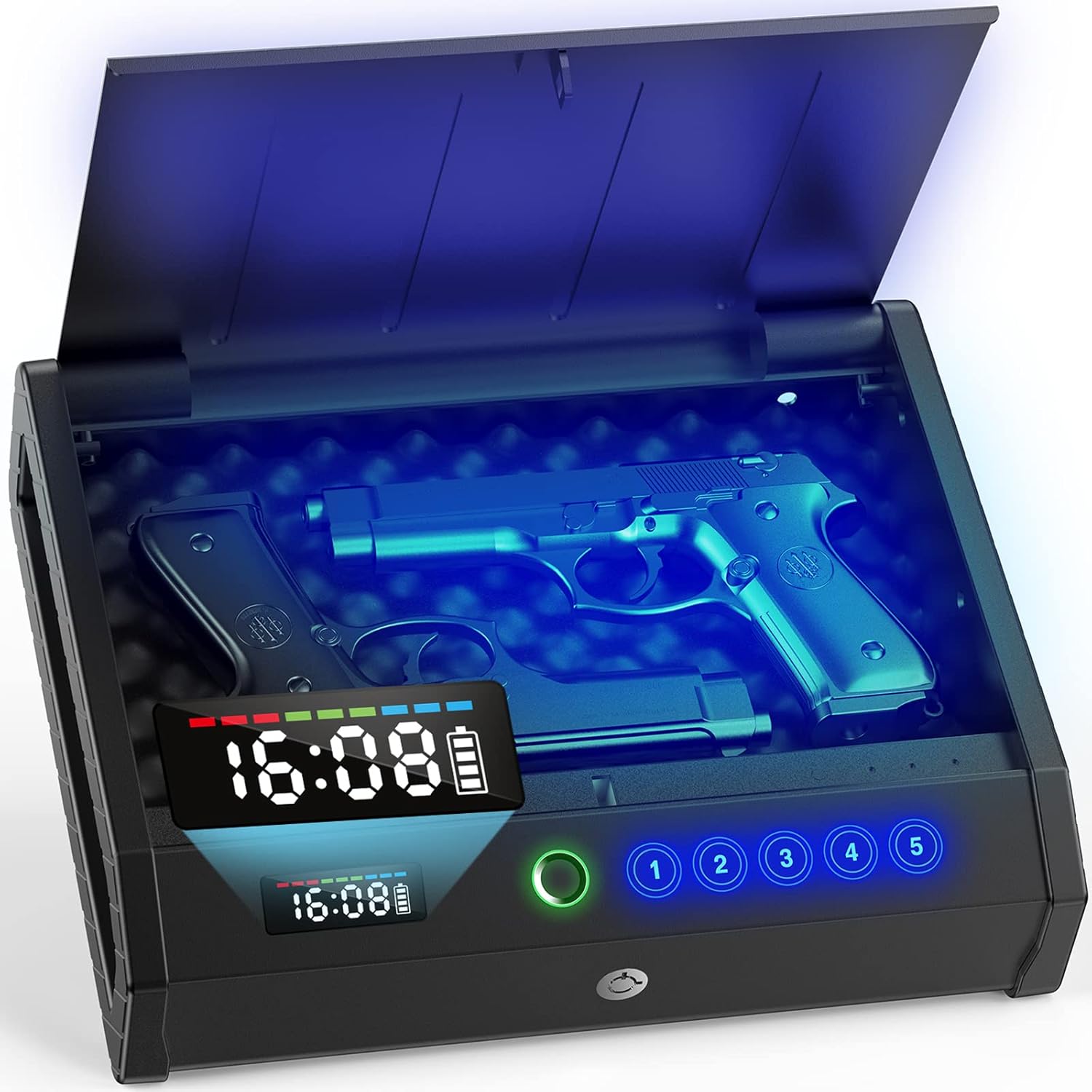 Gun Safe, Biometric Gun Safes for Pistols with LCD Display of Time Battery, Fing...