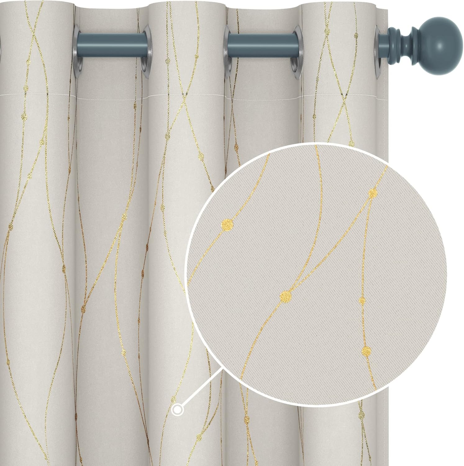 Deconovo Blackout Grommet Gold Pattern Printed Curtains, Beige, 42W x 54L Beige/...