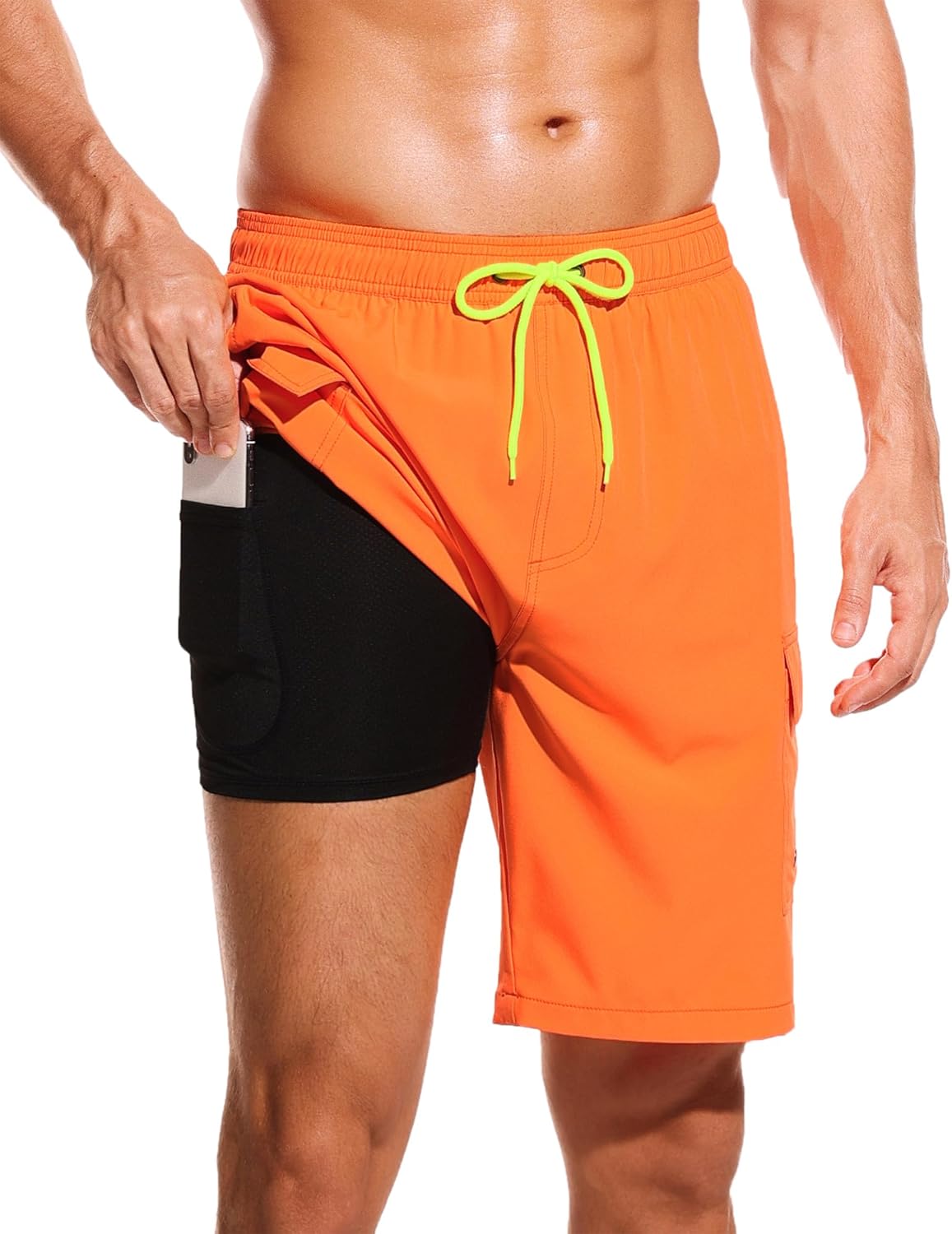 SILKWORLD Men's Swim Trunks with Compression Liner Quick Dry Bathing Suits 9 Inc...