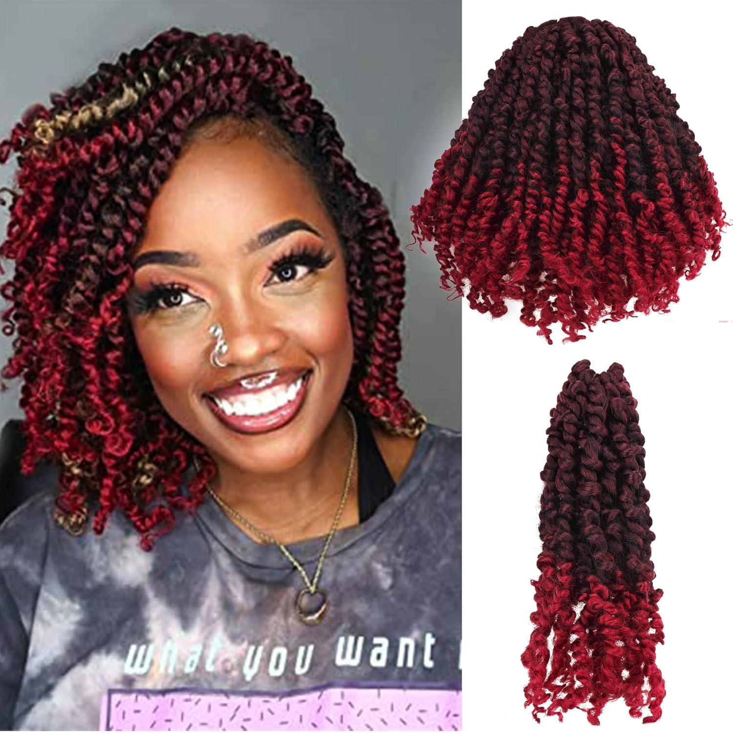 10 Inches 8 Packs Pre Looped Pretwisted Passion Twist Crochet Hair for Black Wom...