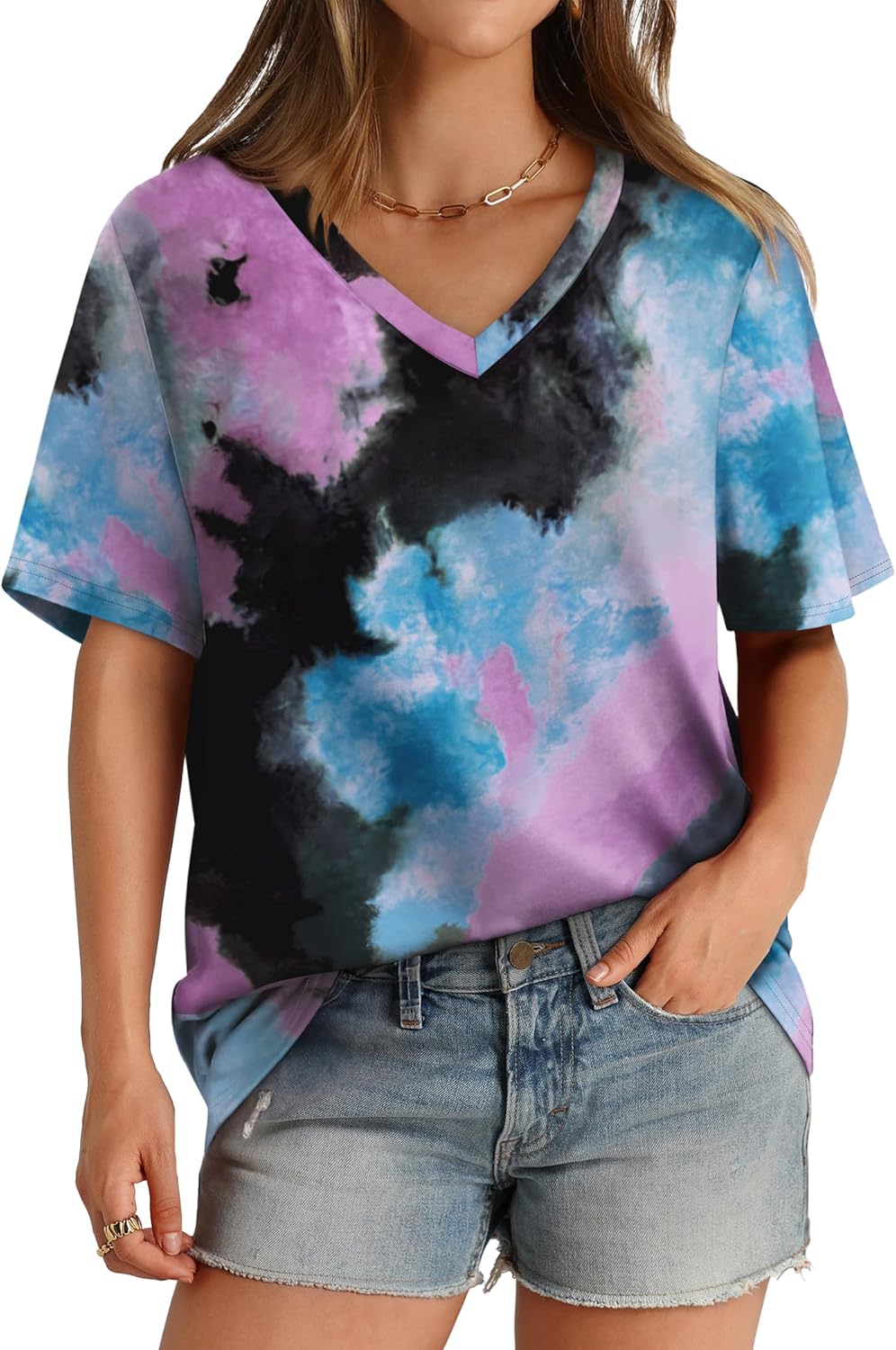 Aokosor Womens T Shirts V Neck Short Sleeve Casual Loose Tees Tops 2024 Trending...