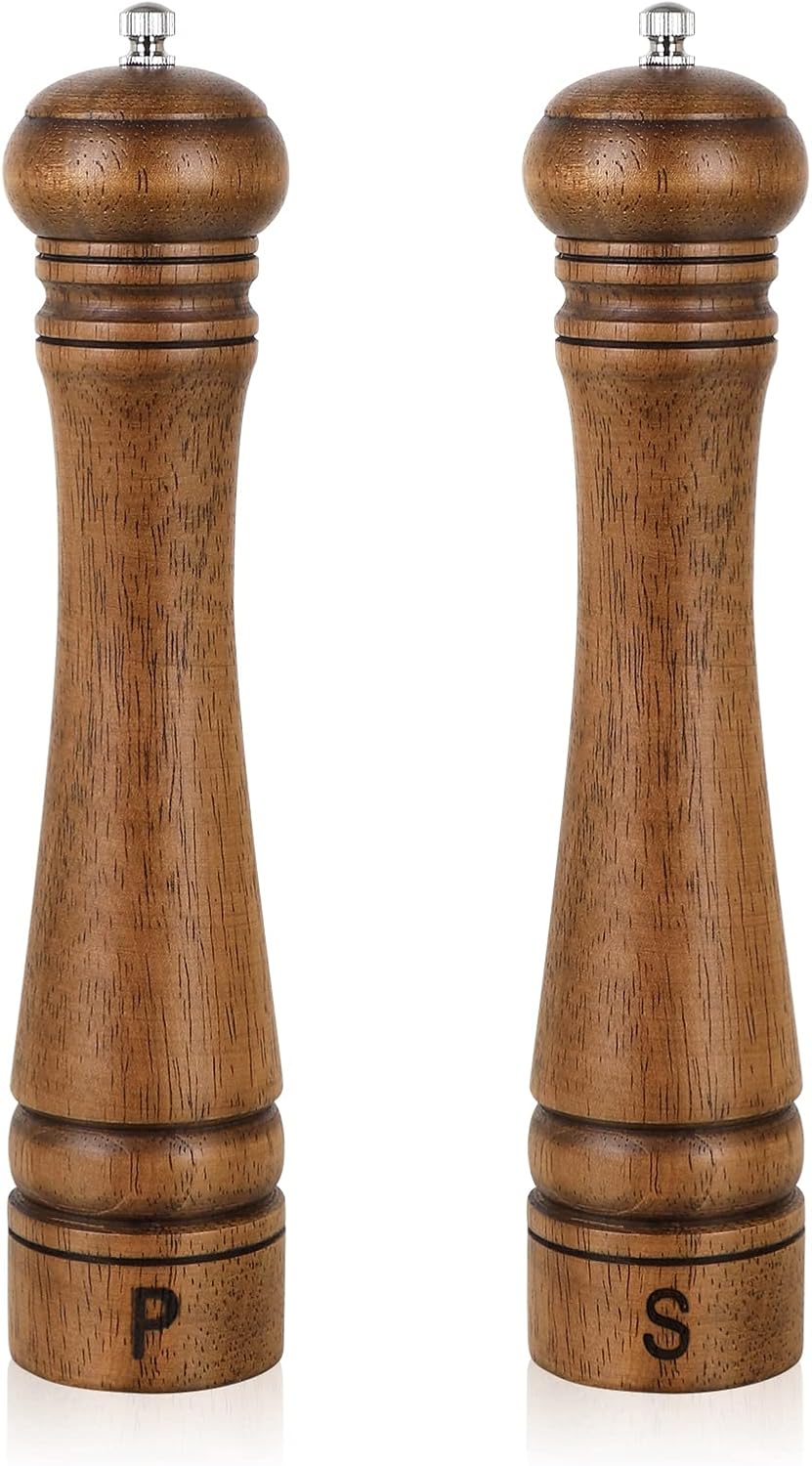 Salt and Pepper Grinders Set, Haomacro 10Inch Updated Manual Wooden Pepper Shake...