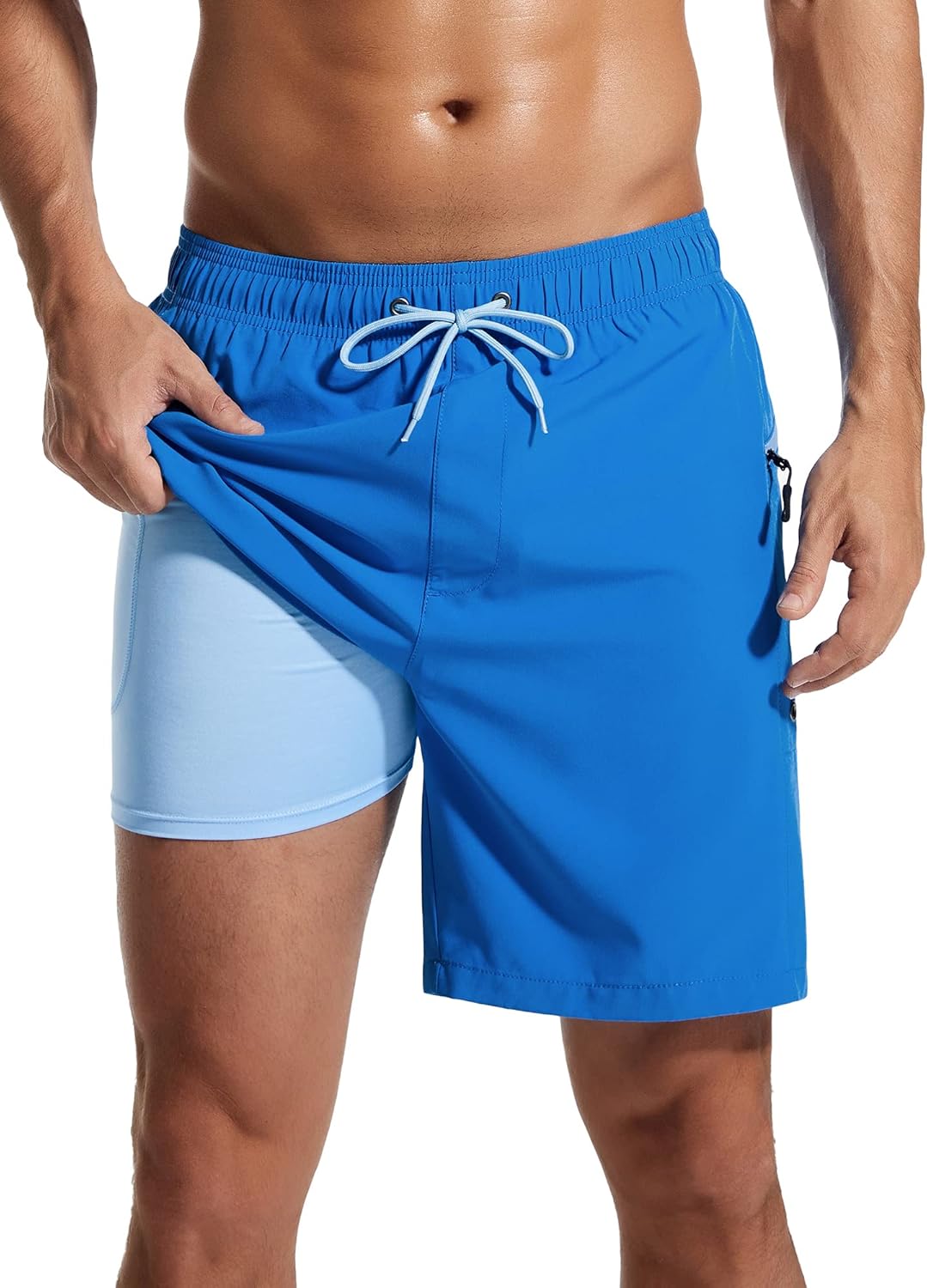SILKWORLD 7 Inch Mens Swim Trunks with Compression Liner Quick-Dry Bathing Suit...