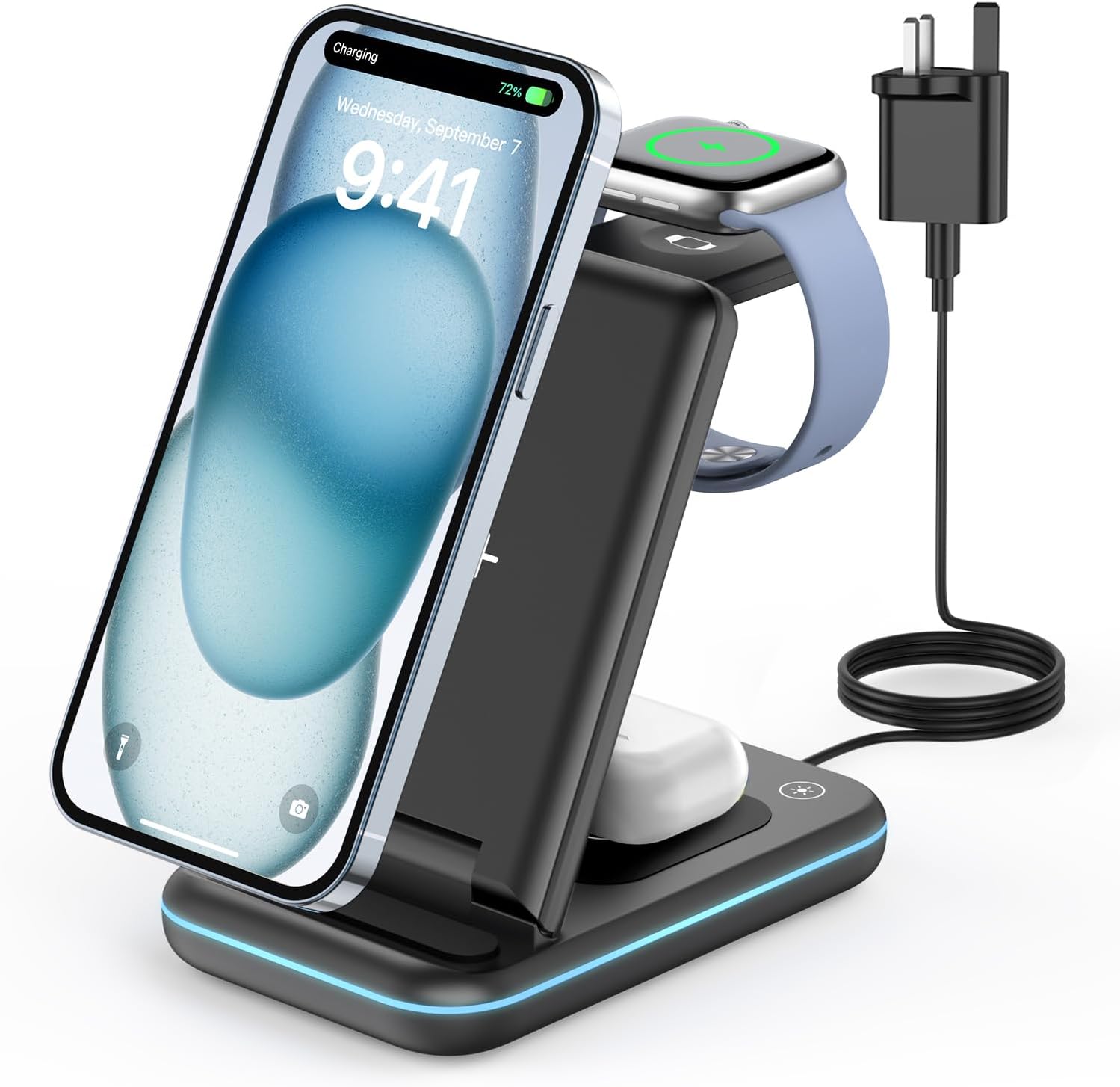 JoyGeek 3 in 1 Foldable Wireless Charging Station for i Phone 16/15/14/13/12/11/...