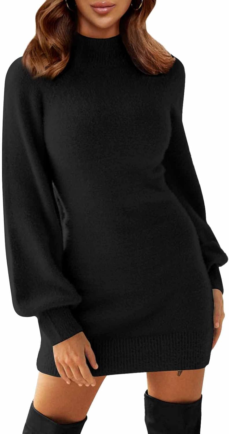 EXLURA Women's 2024 Mock Neck Ribbed Long Sleeve Bodycon Pullover Cute Mini Swea...