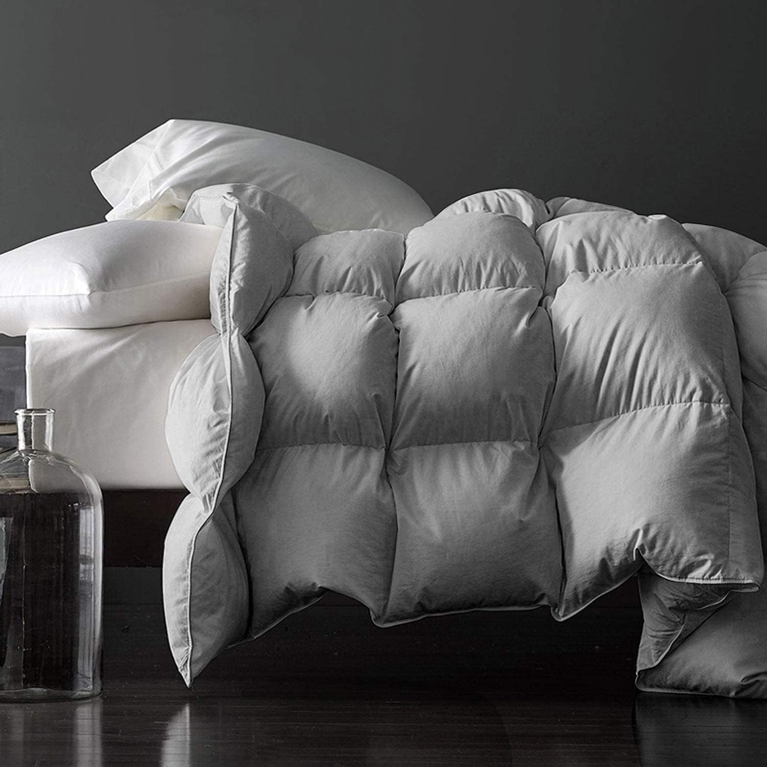 Royoliving Premium Feathers Down Comforter California King Size All Season Gray...