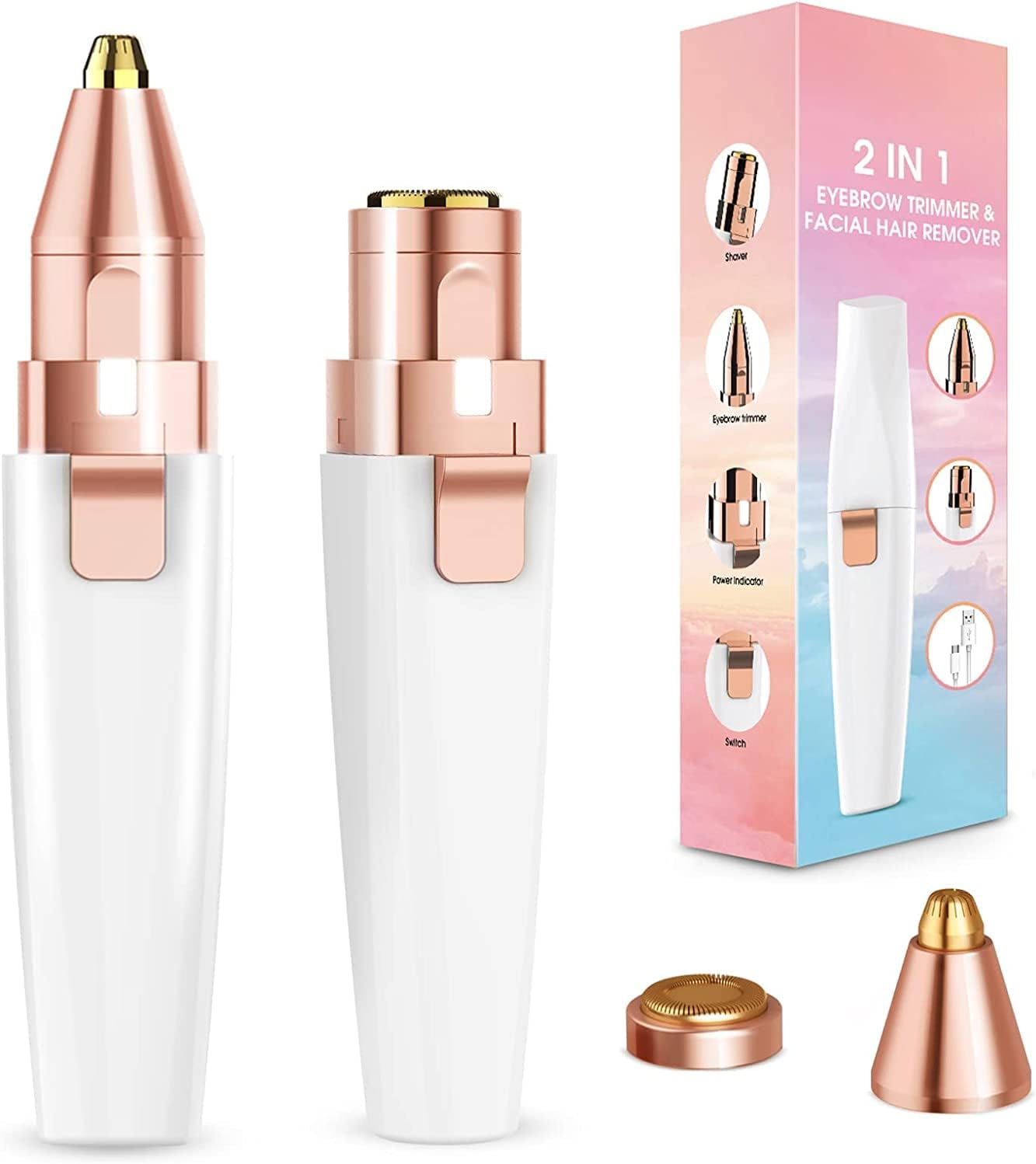 AnyFace Facial Hair Remover & Eyebrow Trimmer for Women, Rechargeable 2 in 1 Fac...