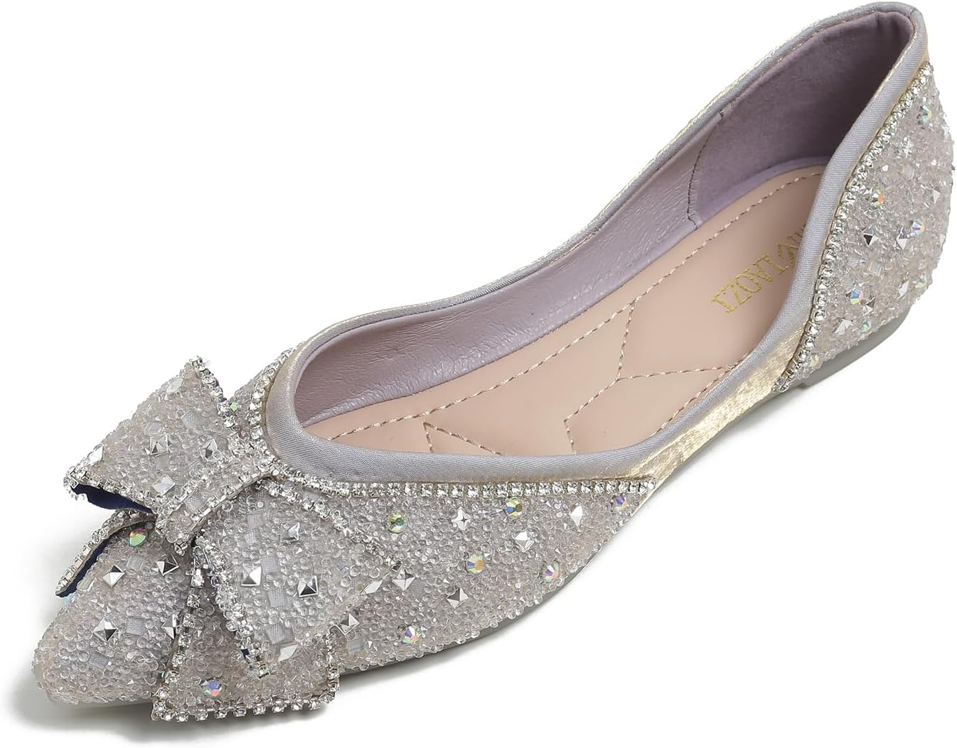 Flats Shoes Women Rhinestone Wedding Flats Comfort Pointed Toe Ballet Flat Shoe...