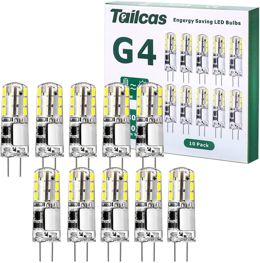 Tailcas G4 LED Bulbs, 1.5W 12V Mini Capsule Light Bulb AC/DC (20W Halogen G4 Lam...