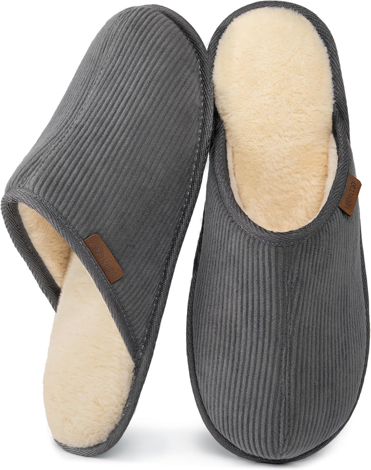 VeraCosy Men's Corduroy Scuff Slippers Soft Comfy Memory Foam Non-slip Indoor Ho...