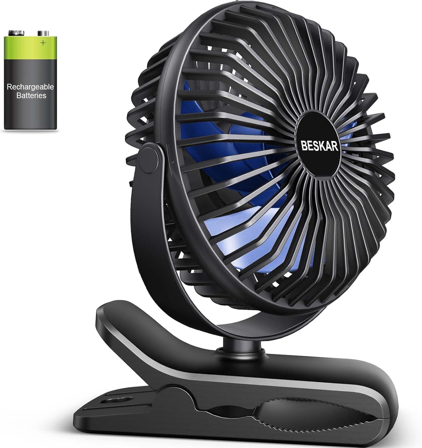 BESKAR Portable Clip on Fan Rechargeable, 4 Speeds Small Battery Operated Fan, U...