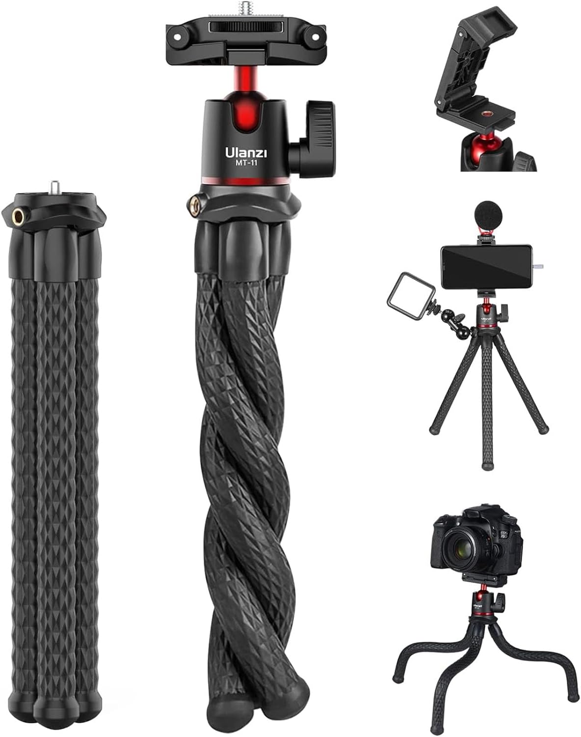 ULANZI Camera Tripod, Mini Flexible Stand with Hidden Phone Holder w Cold Shoe M...