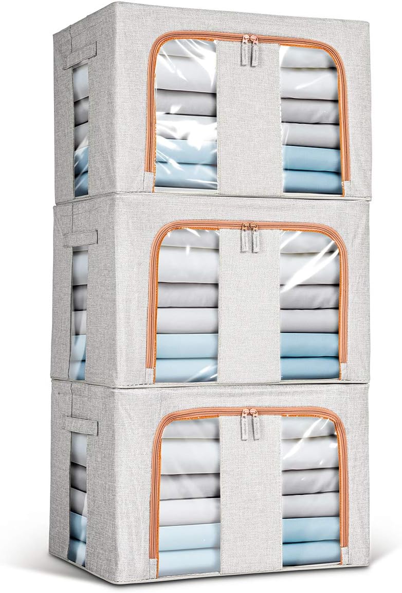 Lesfit Fabric Storage Boxes, Large Capacity (66L), Set of 3 66Lx3