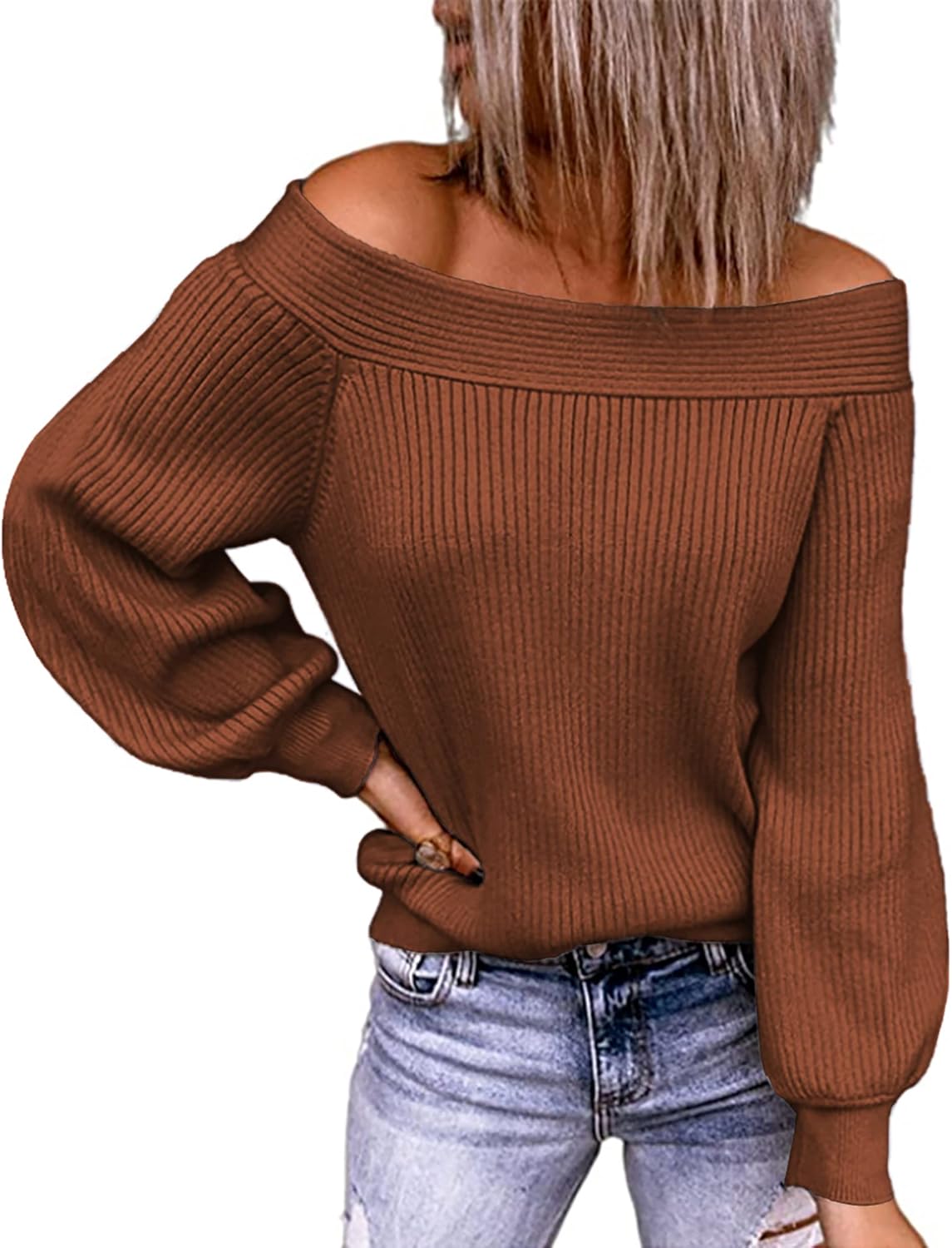 KIRUNDO 2024 Fall Winter Women's Off Shoulder Sweater Long Sleeve Cold Shoulder...