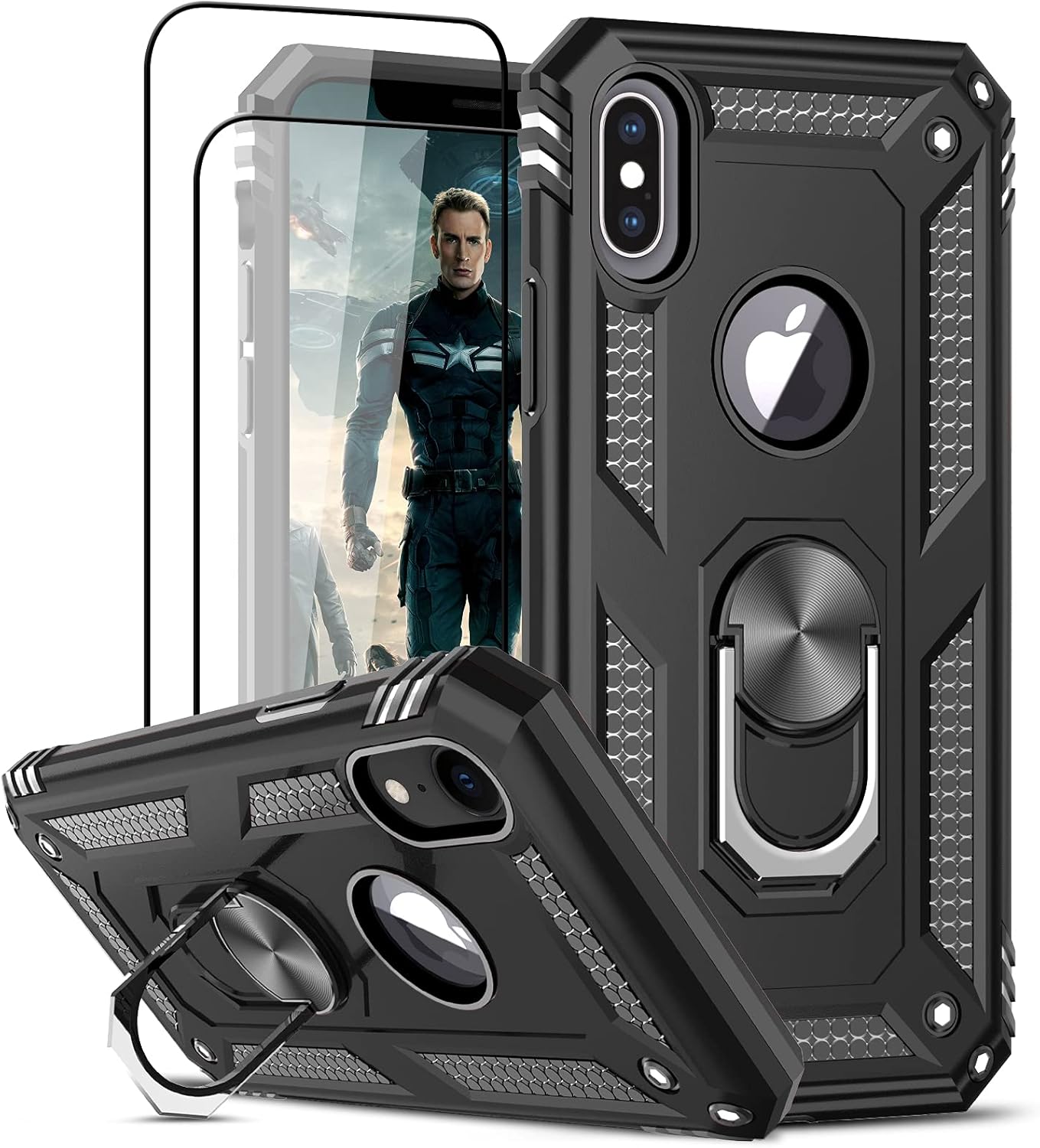 LeYi for iPhone X Case/iPhone XS Case and 2 Tempered Glass Screen Protector,Ring...