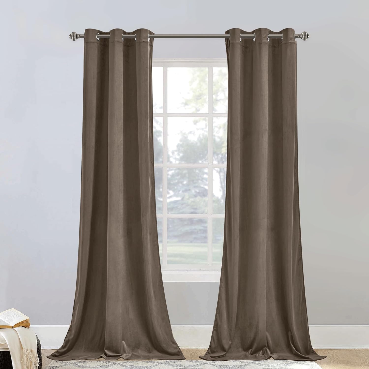 StangH 96 inch Length Taupe Velvet Curtains - Light Dimming Sliding Door Drapes...