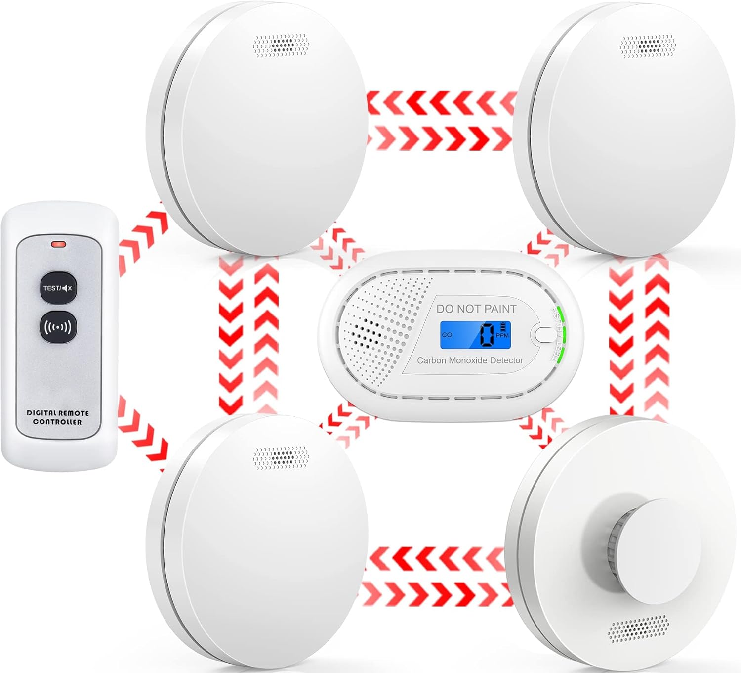CPVAN Wireless Interlinked Smoke, Heat & Carbon Monoxide Alarm Bundle with Remot...
