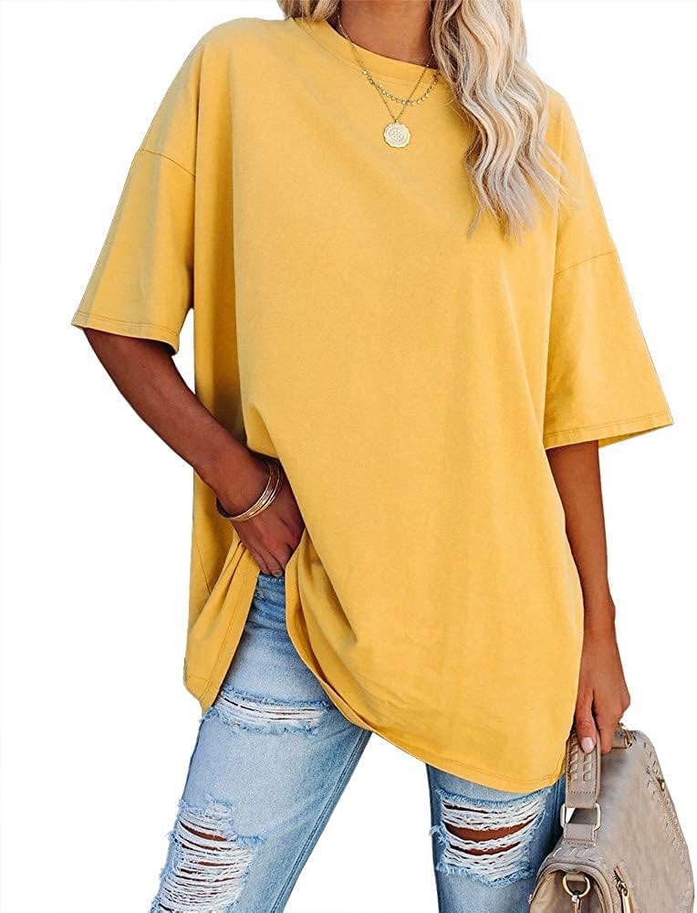 Fisoew Women's Oversized T Shirts Tees Half Sleeve Crew Neck Cotton Tunic Tops X...