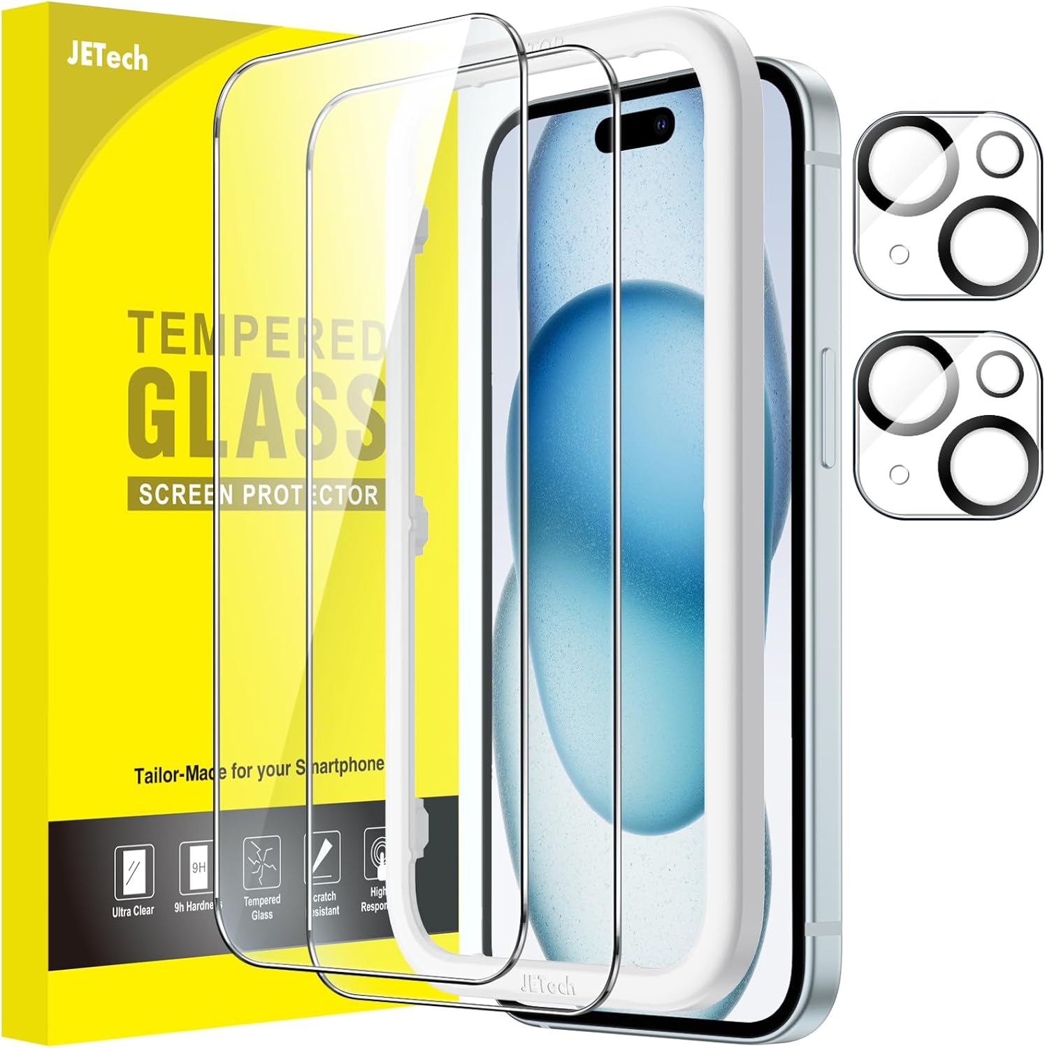 JETech Screen Protector for iPhone 15 Plus 6.7-Inch with Camera Lens Protector,...