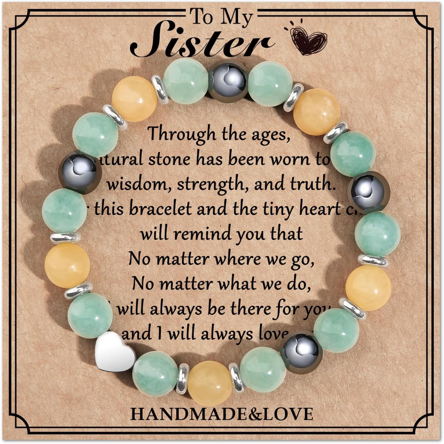 Jewelry&Card Christmas Gifts for Sister Best Friend, Natural Stone Heart Friends...