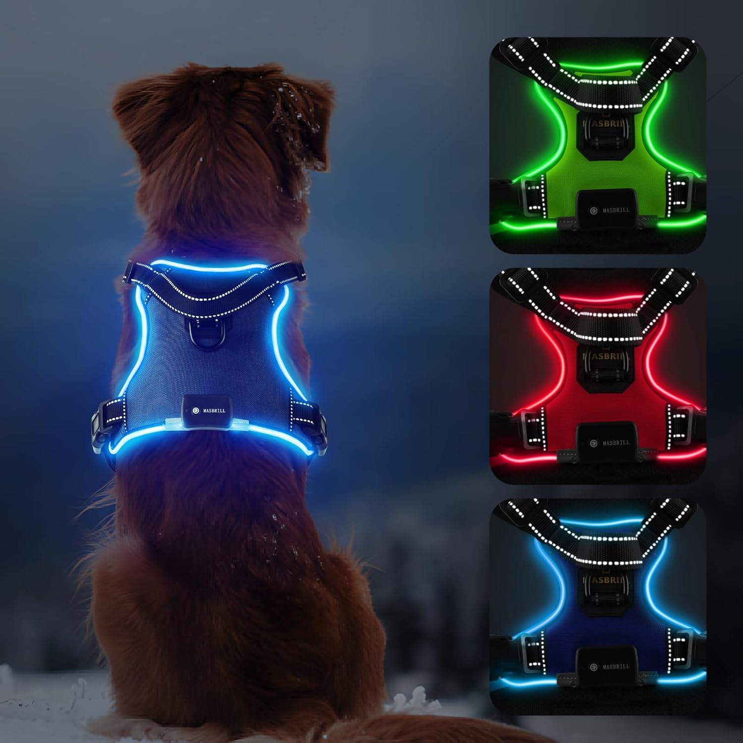 MASBRILL Led Dog Harness - No Pull Light Up Dog Harness Rechargeable Reflective...