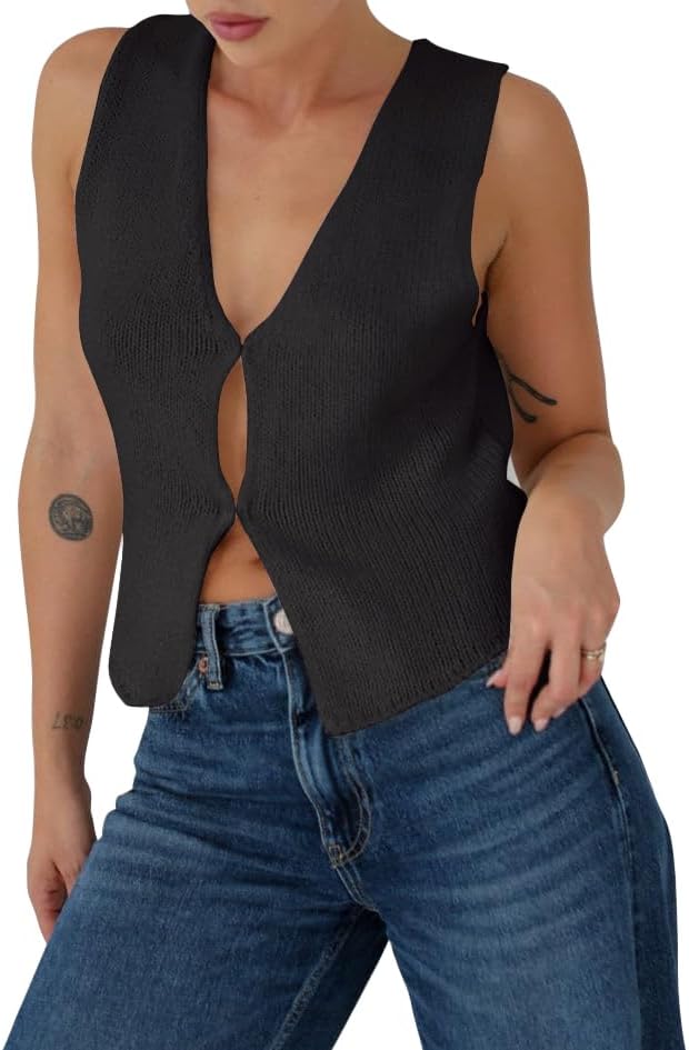 BZB Sweater Tank Tops for Women 2024 Summer Basic V Neck Crochet Knit Vest Sexy...