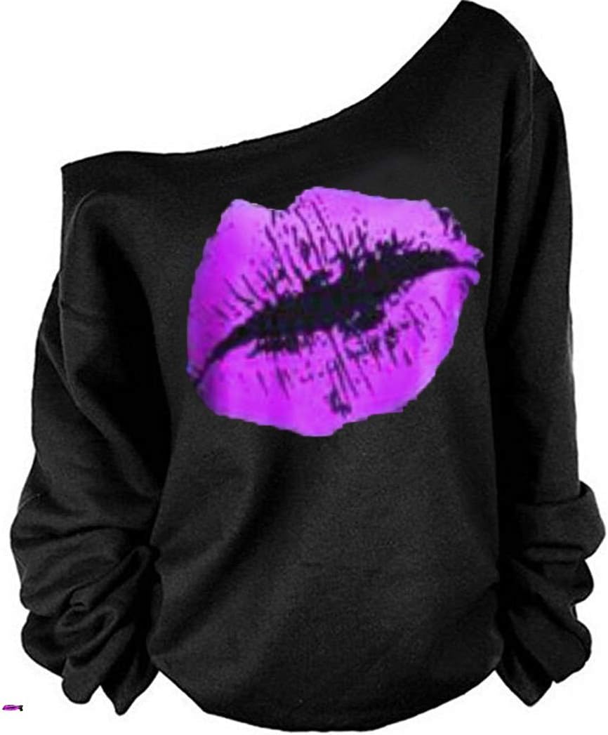 MAGICMK 80s Outfit for Women,Off Shoulder Long Sleeve Slouchy Printed Neon Long...